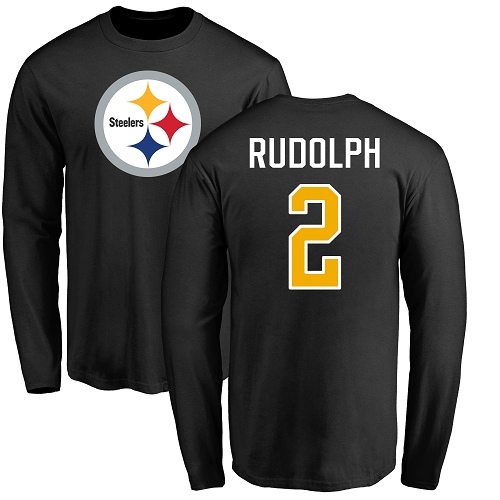 Men Pittsburgh Steelers Football #2 Black Mason Rudolph Name and Number Logo Long Sleeve Nike NFL T Shirt